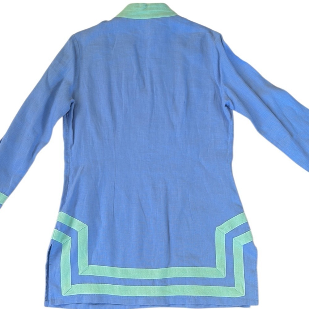 EUC Sail to Sable Linen Tunic Top Blue Mint Green Size Medium - Picture 10 of 10
